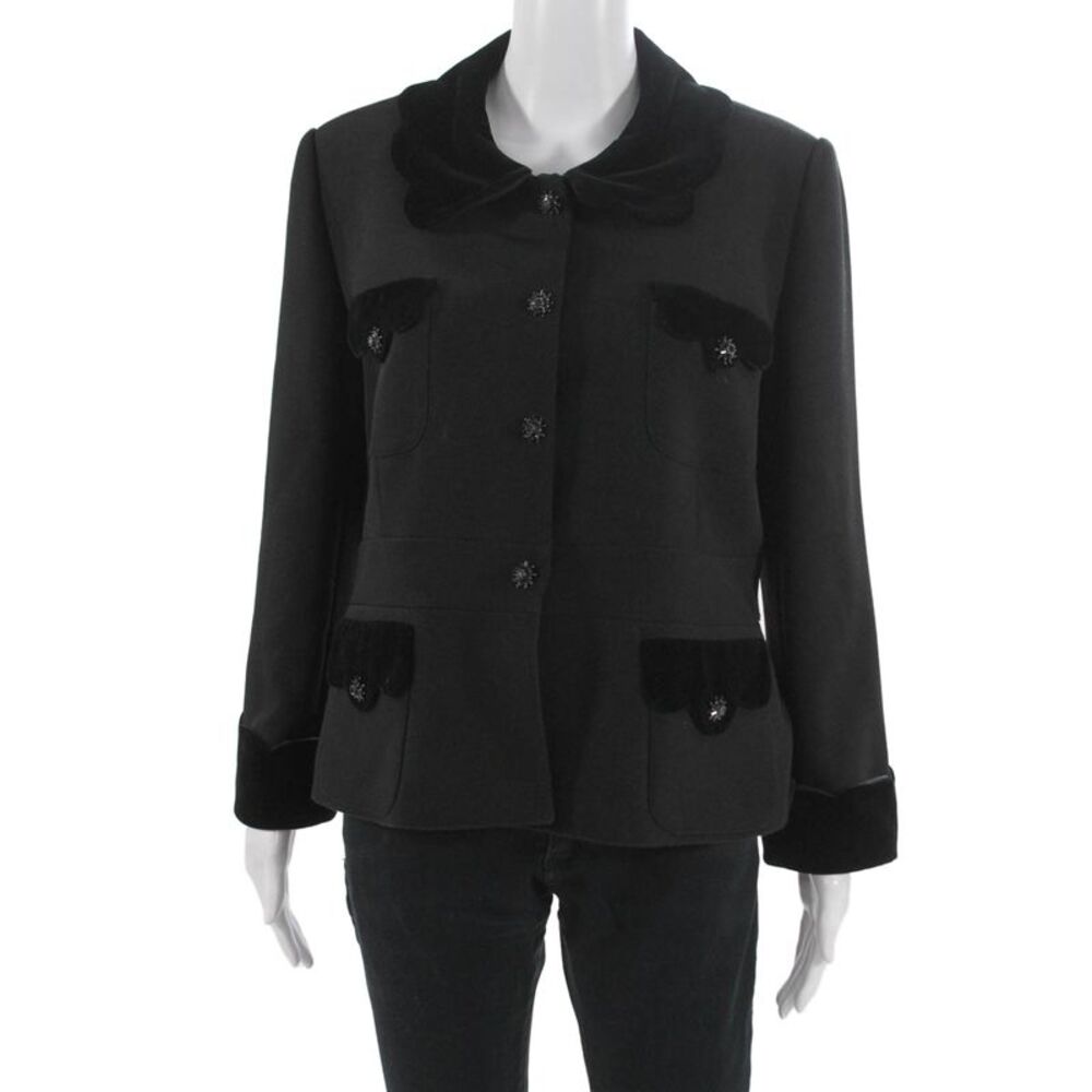 Ecaille Paris Women Black Blazer Long Sleeve Cotton Blend Size 44